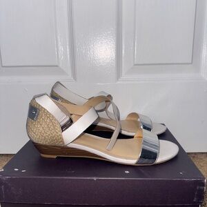 Enzo Angiolini Silver and White Wedge Sandals